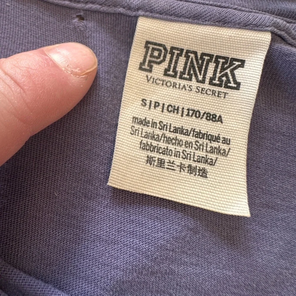 Y2K Victoria Secret PINK Long Sleeve TShirt Womens S Distressed Purple Lounge - Picture 7 of 13